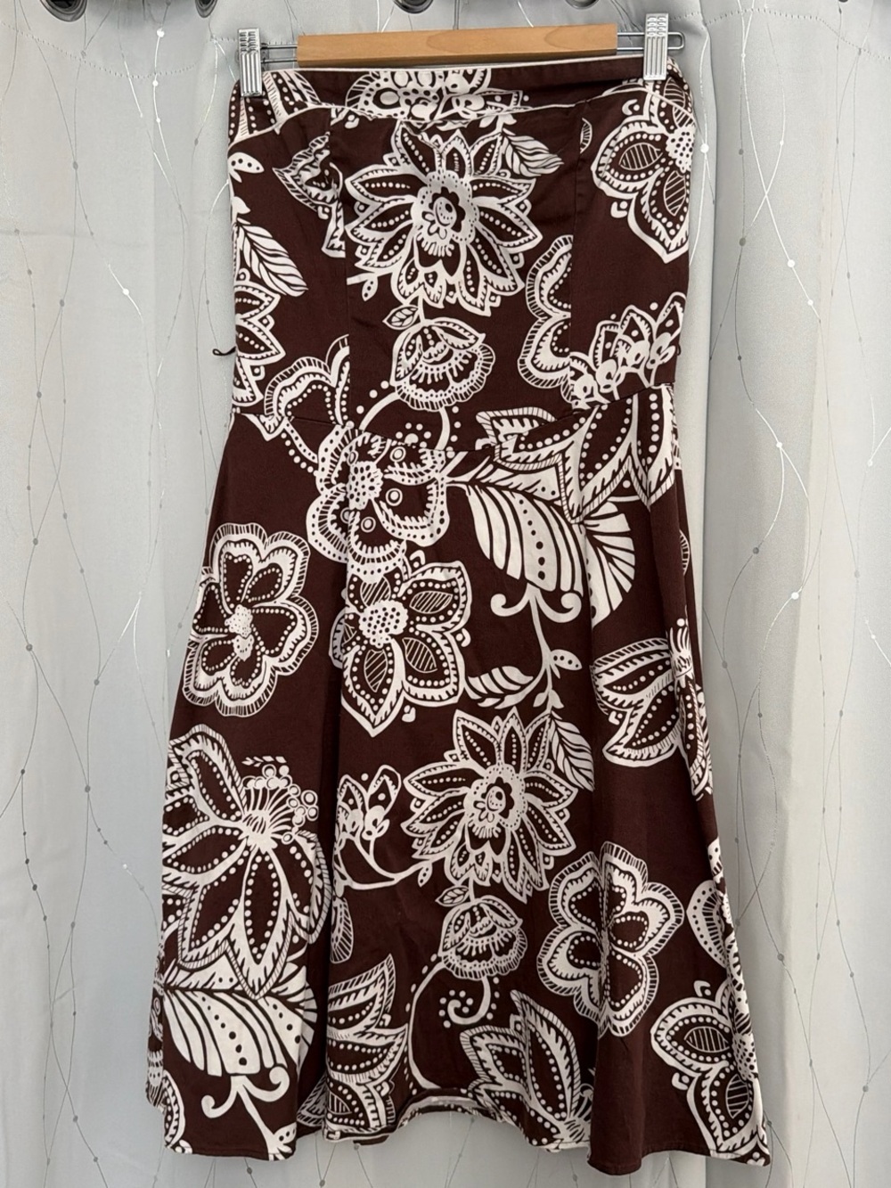 Brown and White Floral Midi Skirt